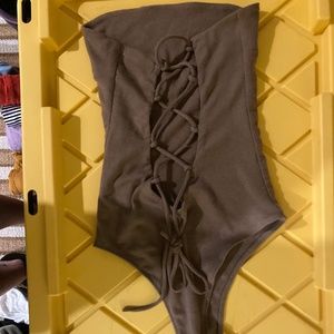 Brown Bodysuit Size M with tie back